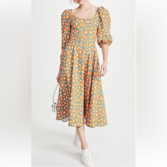 Staud Swells Dress, Blue Orange Daisy, Size 0, NWT - Picture 5 of 11